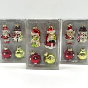 Pier 1 Mini Glass Ornaments Santa Snowman Bear Polka Dot Round Ball 3 Sets of 4